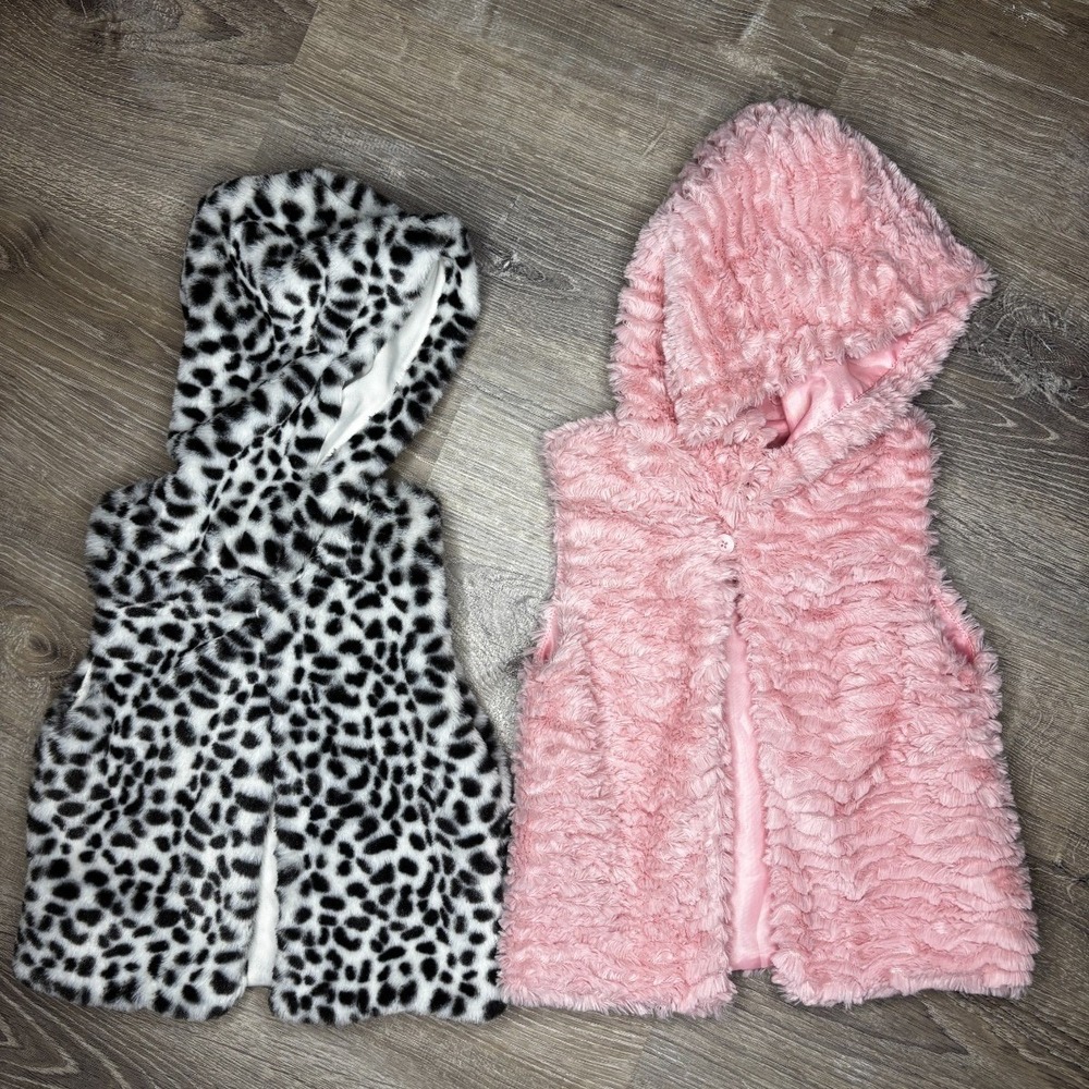 Toddler Girl's Hooded Sleeveless‎ Vest Faux Fur Pink Animal Print Size 4T 5T